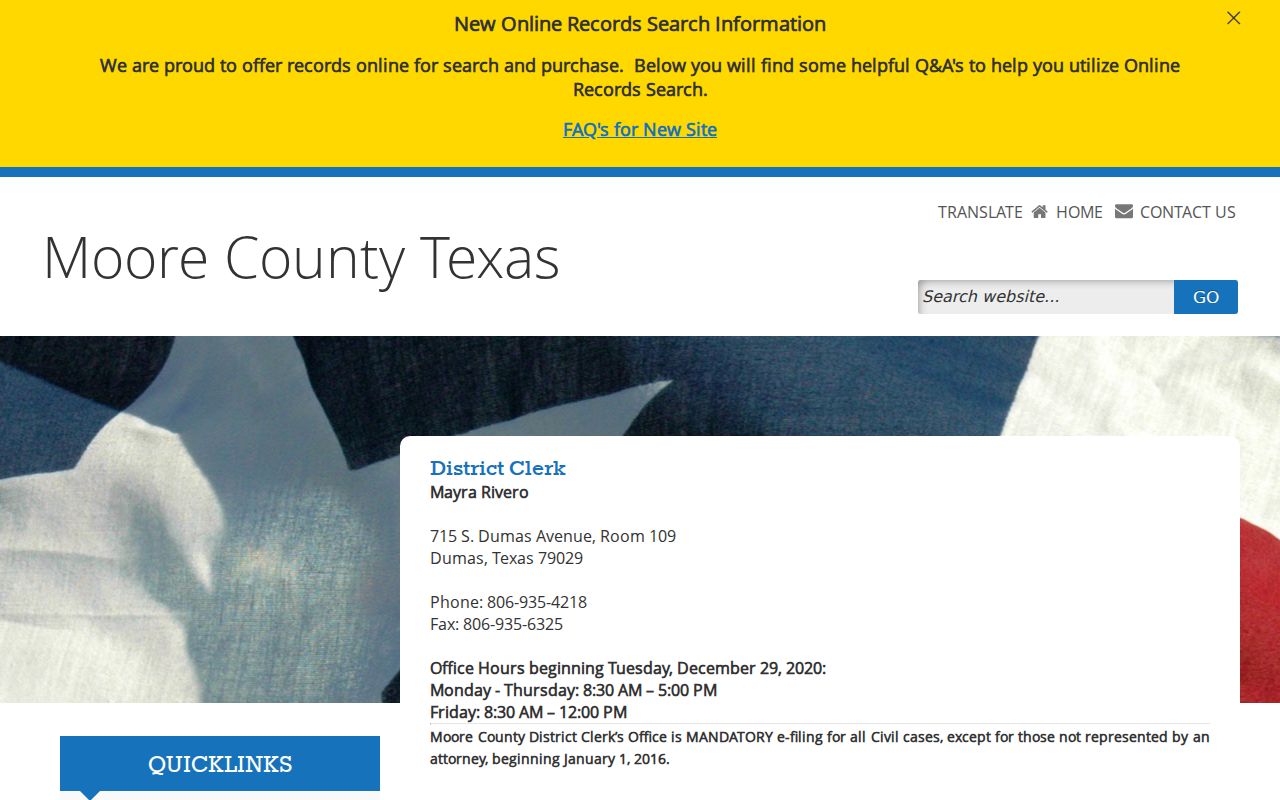 Moore District Clerk online records notice